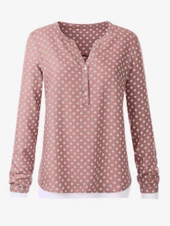 Chemisier Imprimé Minimaliste Col Tunisien Manches Longues