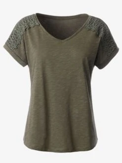 T-shirt Fil Flammé Et Dentelle Sur Les Mancherons