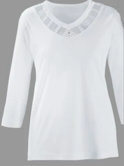T-shirt Col V Ouvert Pierres Brillantes -Reine Du Style Soldes Boutique 005.00KAT.078 123.003