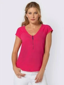T-shirt Col V à Glissière épaules En Dentelle -Reine Du Style Soldes Boutique 009.00F0257441 B27.001