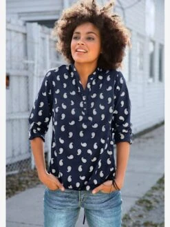 Chemisier Imprimé Col Rond Manchettes Boutonnées