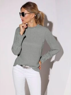 Chemisier Col Rond Volanté Manches Longues Fermeture Au Dos