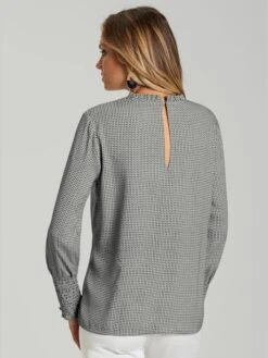 Chemisier Col Rond Volanté Manches Longues Fermeture Au Dos -Reine Du Style Soldes Boutique 013.00F0230039 B11.001