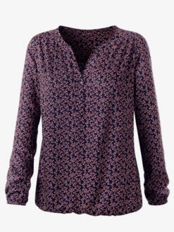 Chemisier Ample Col Tunisien Manches Longues à Motifs Fleurettes