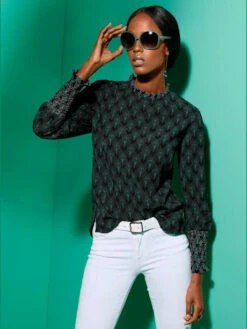 Chemisier à Manches Longues Belles Fronces à L‘encolure