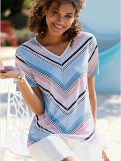 T-shirt à Rayures Encolure En V Affinante