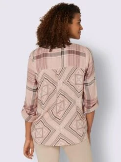 Chemisier Femme à Carreaux Col Tunisien Manches Longues Rétroussables -Reine Du Style Soldes Boutique 026.00FOE09842 B05.001