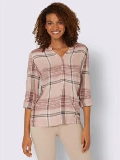 Chemisier Femme à Carreaux Col Tunisien Manches Longues Rétroussables -Reine Du Style Soldes Boutique 026.00FOE09842 B06.001