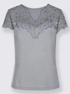 T-shirt Empiècement En Broderie Anglaise Manches Courtes -Reine Du Style Soldes Boutique 187.00FJ156343 B04.001