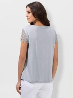 T-shirt Empiècement En Broderie Anglaise Manches Courtes -Reine Du Style Soldes Boutique 187.00FJ156343 B05.001