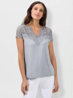 T-shirt Empiècement En Broderie Anglaise Manches Courtes -Reine Du Style Soldes Boutique 187.00FJ156343 B06.001