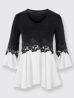 T-shirt Bicolore Souple Ornée Dentelle Fleurie -Reine Du Style Soldes Boutique 191.00FJ257741 B22.001