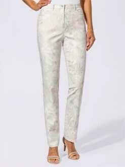Pantalon Slim Jacquard Motifs Fleurs