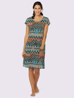 Robe D'été Motif Zigzag Manches Courtes